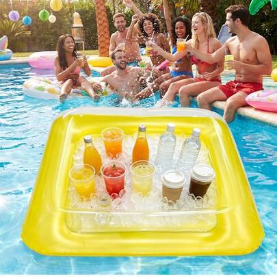 1pc Portable Inflatable PVC Water Ice Bar, Party Floating Drink Holder, Multi-Hole Cup Holder Tray, Summer Pool Supplies