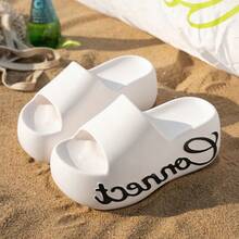 Letter Print Platform Thick Sole Slippers, Essential For Daily Wear, Commuting And Beach Vacations, Perfect For Dopamine Style Trendsetters - Connect Printed Sandals - View 6