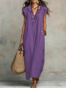 2026 European And American Spring And Summer New Bohemian Flying Sleeves And Ground Length - 紫色 - 查看 6