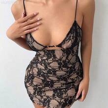 Yunuo Menswear Vestido mini con tirantes finos sexy, vestido ceñido de encaje romántico para fiesta y clubes - Burdeos - Ver 6
