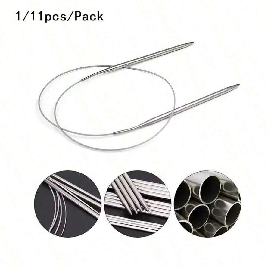 1/11入組裝 2-8mm 不鏽鋼圓形棒針 鉤針 針織DIY編織針 手工工具 長度40-120cm - 銀色 - 查看 1