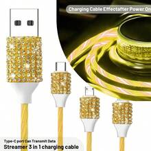 1件裝鑽石閃亮 2/4/6/8孔車用充電器，3合1充電線，快速充電，Type C、USB，車用轉接頭，USB A轉Type C、Type C轉Type C，相容手機、行車記錄器、GPS，男女適用，節日/生日禮物 - 彩色 - 查看 42