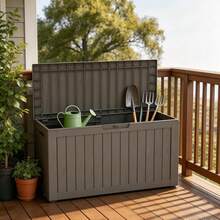 Outdoor Deck Box Storage Container - 80 Gallon, Resin, Waterproof Lockable With Wheels, For Patio, Garden - A - View 5
