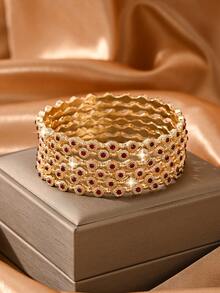6pcs Fashionable Rhinestone Inlaid Bracelet Set,Alloy Bangles For Women's Daily Wear,Traditional Middle East Wedding Jewelry Accessories - 6pcs - View 2
