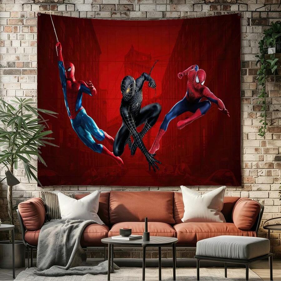 1pcs M Arvel Superhero Series S Pider-Man Theme Tapestry, Superhero Patter Wall Hanging Fabric Poster Cool Comic Art Background Blanket, Modern Home Fashion Decor, For Living Room Bedroom College Dorm Game Room Home Decor Fans Gift - 彩色 - 查看 1