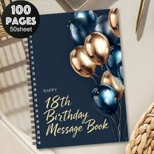 1件優雅生日派對賓客名冊與計畫本－金色與海軍藍氣球主題，螺旋裝訂賓客名單整理冊，附Happy Birthday文字，適用於18歲生日、婚禮、週年紀念－優雅桌面裝飾與活動計畫文具 - C - 查看 3