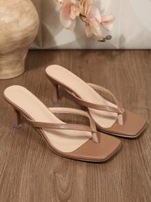 Women's Low Heeled Sandals, Square Toe, Kitten Heel Style, Flip-Flops, Casual Summer Sandals, For Evening Parties, Weddings. - 棕色 - 查看 1