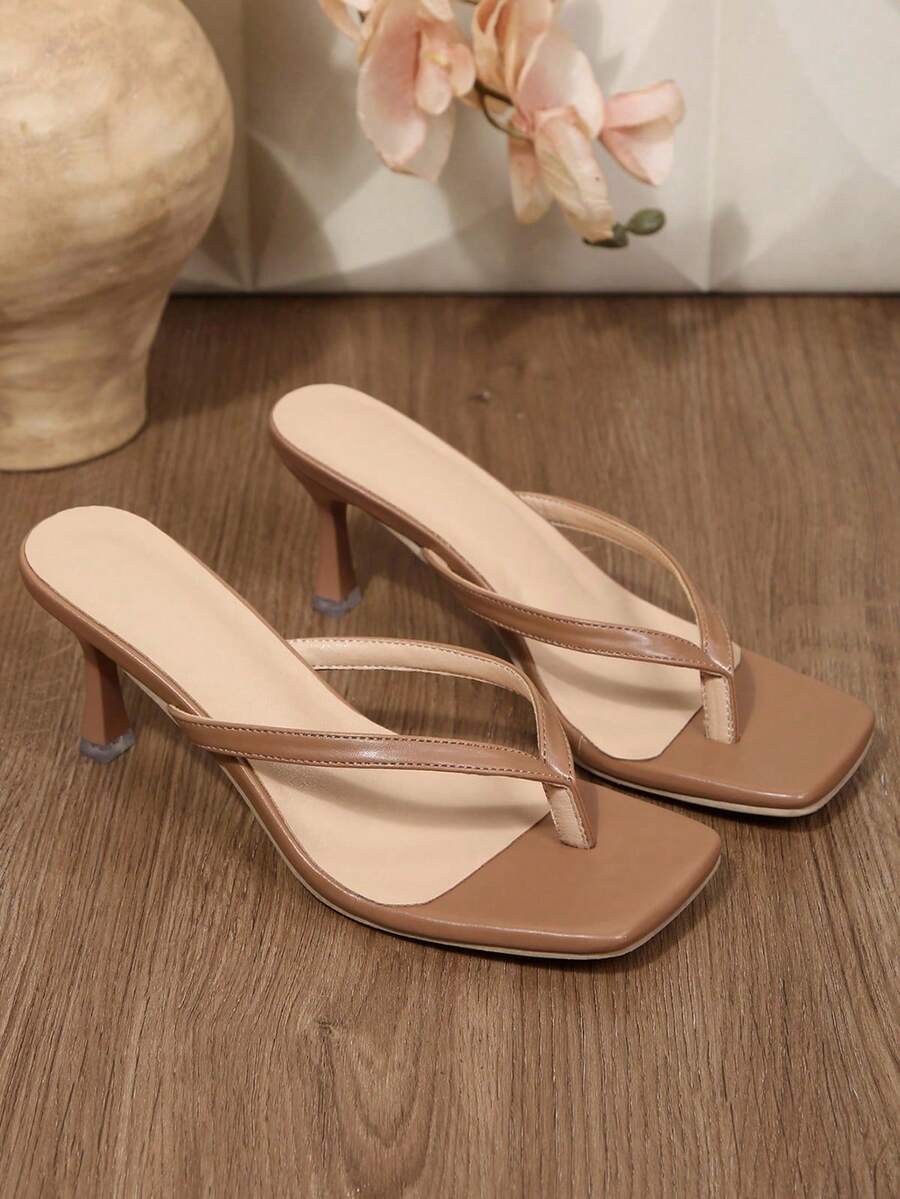 Women's Low Heeled Sandals, Square Toe, Kitten Heel Style, Flip-Flops, Casual Summer Sandals, For Evening Parties, Weddings. - 棕色 - 查看 1
