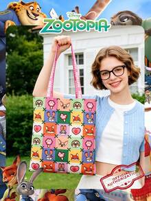 1 túi tote vải canvas in hình Zootopia bản quyền chính thức Disney, túi đeo vai nữ dung tích lớn, túi mua sắm tái sử dụng nhẹ, phù hợp cho học sinh, thanh thiếu niên, fan hoạt hình, lý tưởng cho đi làm hàng ngày, đi chợ, đưa đón con đi học, đi biển, tụ họp lễ tết, tựu trường - Nhiều màu - Xem 8