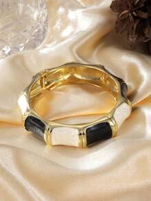 1PC Vintage Opulent FreeForm Zinc Alloy Gold-Plated Enamel Multi-ColorWide Flat Chunky Statement Cuff BraceletNew Year Christmas Dairy Party Clubwear - Bracelet - View 23