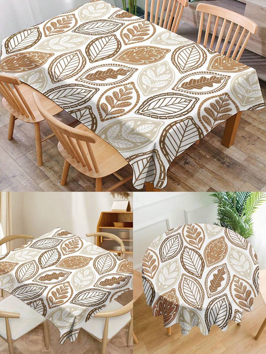 1 pieza Mantel con estampado de patrón de hojas geométricas, mantel de poliéster impermeable de estilo moderno para mesas rectangulares y redondas, mantel con impresión digital adecuado para sala de estar, uso doméstico, mesa de comedor al aire libre, mesa redonda pequeña - Multicolor - Ver 1