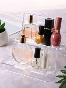 1pc Transparent Acrylic Cosmetic Display Stand, Multi-Functional Wallet Organizer, Desk Item Storage Rack, Handbag And Phone Holder, Desktop Perfume And Lipstick Display Stand, Store Shelf, Jewelry And Mini Doll Display Box - Transparent Double Layer - View 7