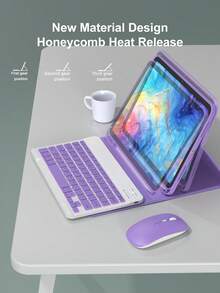 Wireless Keyboard Mouse Set For IPad A16 11th/10th, 9th/8th/7th 10.2", Air 10.9", 11", Pro 11", Includes PU Leather Tablet Case, Detachable Wireless Keyboard (150mAh Battery) And Pen Slot, Lavender Purple - Lilac Purple - View 4