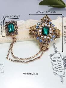 1pc High-End Luxury Baroque Green Tassel Chain Brooch, Vintage Palace Style Clothing Accessory, Elegant Fashion Pin For Holiday Dress - Multicolor - View 15