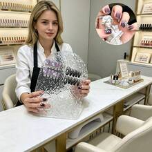 1件透明紋理壓克力美甲展示板，美甲攝影背景道具，手持式美甲樣品裝飾展示盤，美甲色盤工具 - 彩色 - 查看 4