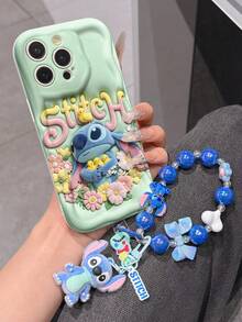 Disney Has Authorized, Phone Case - Chain Set, The Stitch Lilo & Stitch 3D Phone Case Plus A Silicone 3D Stitch Bracelet With Metallic Ring Removable Bracelet, Stitch And Angel Pattern, Compatible With Iphone17/16/15/14/13/12/11/XS/XR/X Plus Pro Max, A Stylish Cartoon Phone Case, The Perfect Gift Choice, Phone Protection, Durable Phone Cover, Great Gift For Friends And Family. - trắng - Xem 4