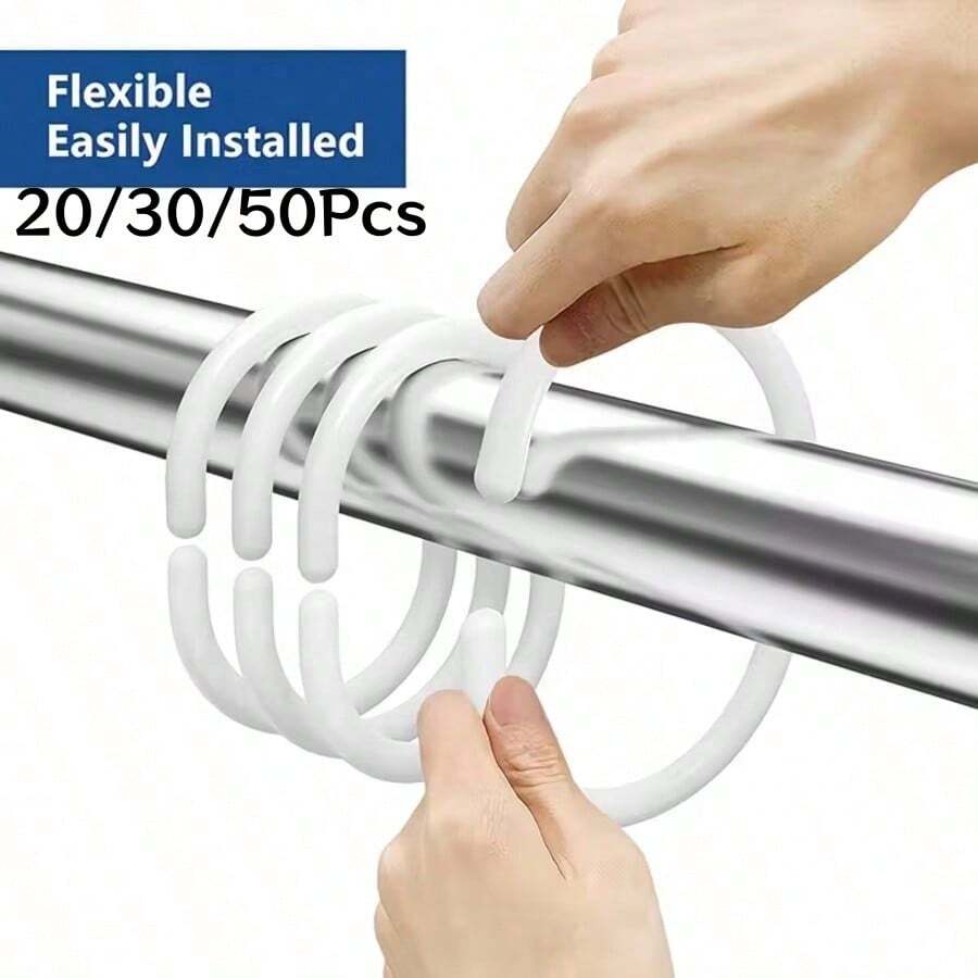 20/30/50 piezas Ganchos para cortina de ducha de uso doméstico sin necesidad de quitar la barra, diseño abierto, instalación fácil, suaves y duraderos, anillos colgantes de plástico universales para barra de cortina de baño