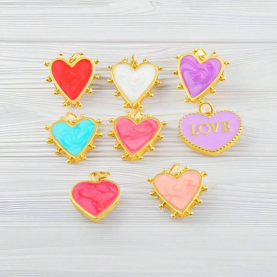 1 pièce Pendentif cœur en cuivre, style minimaliste mode pour femmes, accessoires DIY pour bracelet, collier, boucle d'oreille, sac et chaîne de téléphone, fait main - Multicolore - Voir 1