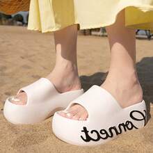 Letter Print Platform Thick Sole Slippers, Essential For Daily Wear, Commuting And Beach Vacations, Perfect For Dopamine Style Trendsetters - Connect Printed Sandals - View 4