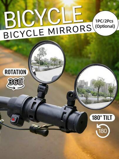 2 piezas/1 pieza Espejo retrovisor universal para bicicleta - Rotación de 360°, montado en el manillar, apto para bicicleta de montaña/scooter eléctrico - Espejo de ángulo amplio con clip de liberación rápida