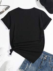 Short-Sleeved Crew Neck T-Shirt With Superstar Print - 純黑色 - 查看 2