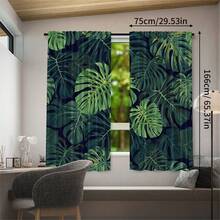 2pcs Polyester Tropical Palm Leaf Print Light Filtering Curtains, Suitable For Bedroom, Living Room, Office And Home Decor, Rod Pocket Design, Suitable For Rod Mounting - Multicolor - View 14