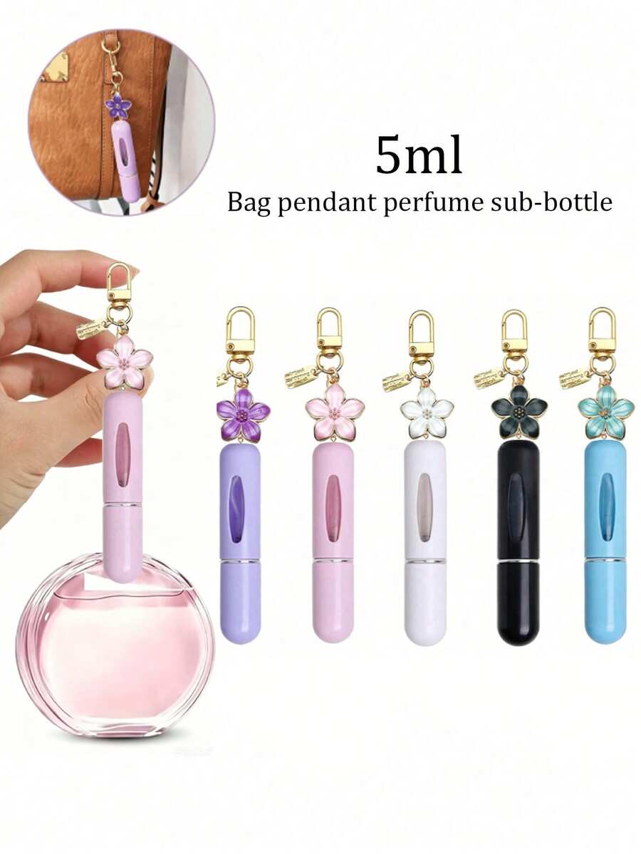 2/1pcs Summer Floral Pendant Perfume Spray Bottle - Refillable Perfume Sprayer With Keychain - Mini Portable Refillable Perfume Or Moisturizing Essence Bottle - Ideal Birthday Or Holiday Gift For Women - Travel Friendly (5ml) - Multicolor - View 1
