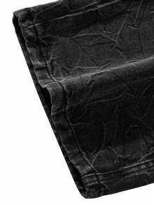 Dark Techwear Style Black & Grey Washed Denim Jeans, Lightning Embroidery Extra Wide Leg Men's Unique Casual Pants - Black - View 9