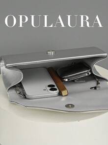OpulAura 女款時尚極簡金屬線裝飾信封手拿包 PU 皮革晚宴包，適合婚禮、舞會及正式場合 - 銀色 - 查看 4