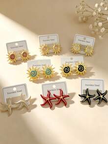 2/12/18pcs French Elegant Charming Enamel Bead Earrings, Black & Gold Stainless Steel Earring Set, Includes Sparkling Sun Earrings And Geometric Starfish Earrings. Colorful Series Oil Drop Earrings. Elegant Earrings, Suitable For Daily Wear, Party/Daily/Beach Accessories, Anniversary, Valentine's Day, Bohemian Style Jewelry, Ideal Gift For Valentine's Day - Oil Dripping Kit - View 4