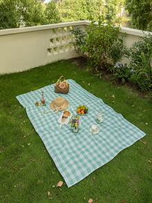 1pc Rectangular Plaid Tablecloth, Digital Print Buffalo Check Washable Tablecloth, Suitable For Outdoor Picnic, Living Room, Kitchen And Holiday Dinner, Beige And White Rectangular Tablecloth - Light Green - View 8