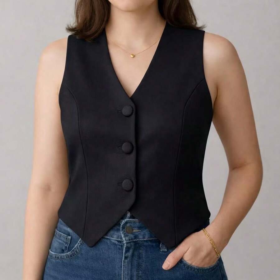 Women's Tailored Vest - 黑色 - 查看 1