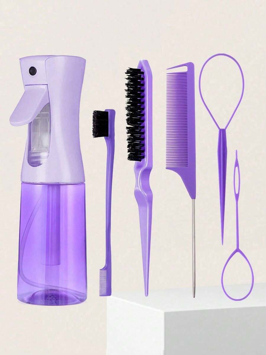 7PCS Styling Hair Set, Hair Design Comb Set, Curling Comb, Smoothing Comb, Styling Comb, Tail Comb And Braiding Tools, Cute Bow Stickers, Suitable For Boys And Girls, Y2K - Multicolor - View 1