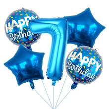5pcs 32" Blue Number Balloon And 18" Star Round Foil Balloon Set, Suitable For Children And Adults, Birthday, Wedding, Anniversary Celebration Decoration - View 6
