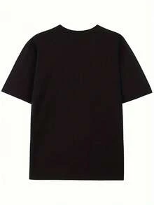 Camiseta de Hombre de Corte Holgado con Estampado de Grafiti Get Rich Die Tryin' - Estilo-Hop Streetwear, Estampado de Letras Rosadas, Cuello Redondo Holgado, Manga Corta, Diseño Llama - Negro - Ver 2