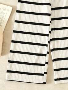 Tween GirlsSummer Casual Black & White Striped Straight Leg Pants - White - View 4