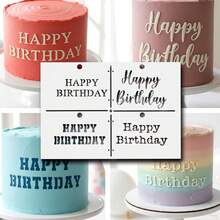 Multiple Happy Birthday Pattern Cake Stencil, PET Material Cake & Cookie Decoration Hollow Template, Cake Surface Printing Tool, Birthday Party Cake, Dessert, Cookie, Fondant Cake Hollow Decoration Template - White - View 5