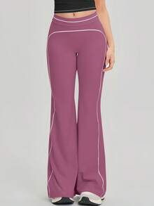 NcmRyu Women's 1pc Contrast White Stripe Butt-Lifting Slim Flare Pants - Purple - View 5