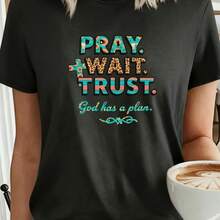 Ropa de Verano para Mujer, Camisetas de Moda para Mujer, Camisetas de Manga Corta para Mujer,  de Moda y Fitness, Patrón Textual para Ocio Diario - negro - Ver 2