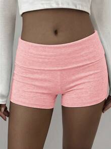 SCARLUX Summer & Autumn Y2K Women's Solid Color Gray Pink Shorts, Slim Fit Shorts, Suitable For Back To School Streetwear - Pink - View 2