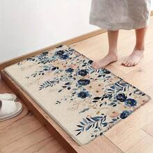1pc Floral Linen Rubber Kitchen Mat, Bathroom Mat, Door Mat And 2D Printed Rectangular Rug, Suitable For Living Room, Bedroom, Hallway, Bathroom And Laundry Room, Suitable For Indoor And Outdoor Home Decor - Multicolor - View 17