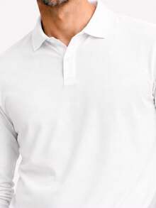 Men's Basic Plain Long-Sleeve Polo Shirt - White - View 1