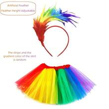 彩虹主題服裝配件組 - 2件組彩虹羽毛髮箍 & 網紗裙，女性 LGBTQ 驕傲節 Cosplay 套裝，適合萬聖節、嘉年華、驕傲遊行 & 主題派對 - 彩色 - 查看 6