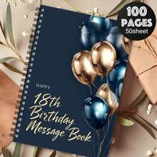 1件優雅生日派對賓客名冊與計畫本－金色與海軍藍氣球主題，螺旋裝訂賓客名單整理冊，附Happy Birthday文字，適用於18歲生日、婚禮、週年紀念－優雅桌面裝飾與活動計畫文具 - C - 查看 1