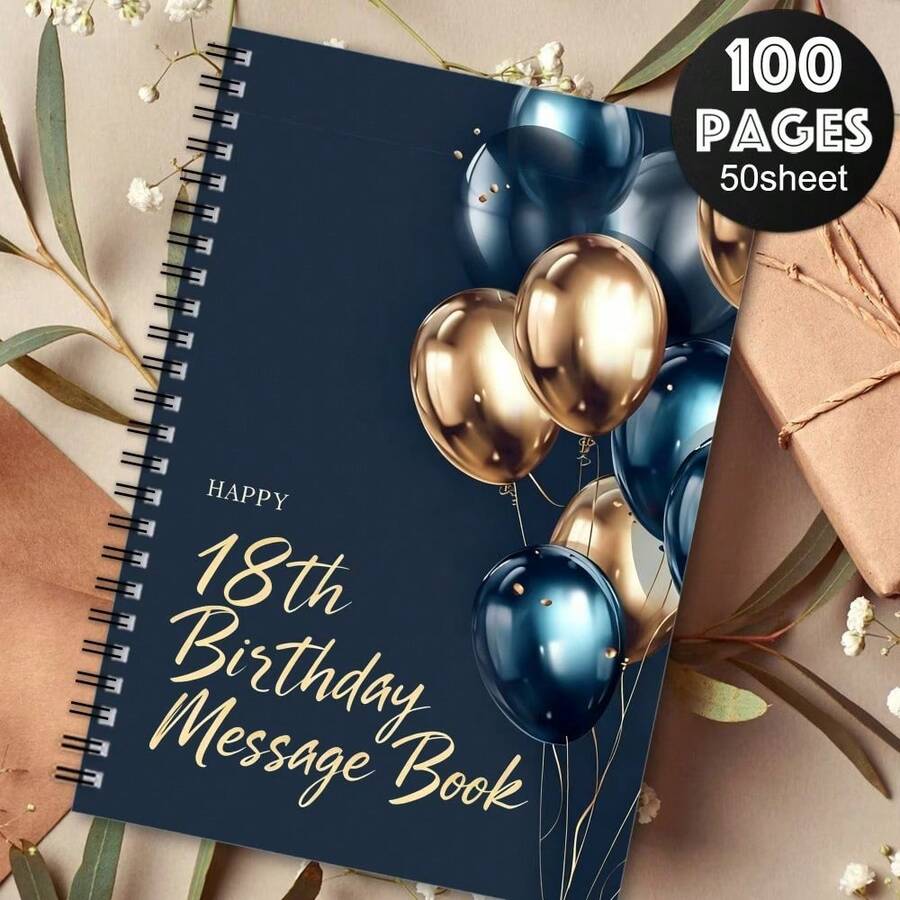 1件優雅生日派對賓客名冊與計畫本-金色與海軍藍氣球主題,螺旋裝訂賓客名單整理冊,附Happy Birthday文字,適用於18歲生日、婚禮、週年紀念-優雅桌面裝飾與活動計畫文具 - C - 查看 1