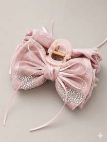 1pc Shiny Faux Rhinestone Bow Ribbon Hair Clip, Elegant Lightweight Tulle Hair Accessory For Women - Multicolor - View 7