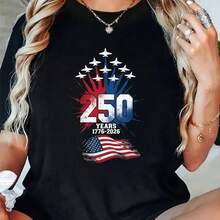 Cotton 50 Years An 776 06 4th Of July 50th USA Patriotic T-Shirt 's Wo's Soft Breathable Tee Classic Fashion Summer Tops Printing Short Sve T-Shirt - Negro - Ver 1