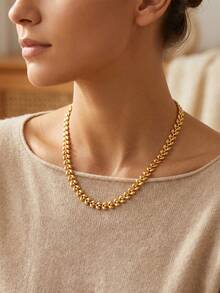 1pc Stainless Steel Fashion Versatile Personalized Geometric Chain Necklace Jewelry For Women, Suitable For Daily Wear And Holiday Gifts - Yellow Gold - View 7