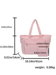 1pc Women's Solid Color Zipper Decor Shoulder Bag Large Capacity Zipper Opening With Compartment Tote Bag - Baby Pink - View 6