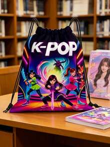 1pc K-Pop Idol Anime Oxford Drawstring Sack Pack, Large Capacity Pocketed Gym Yoga Travel Bag, Lightweight Daypack, Back To School Gift For Fans - Multicolor - View 8